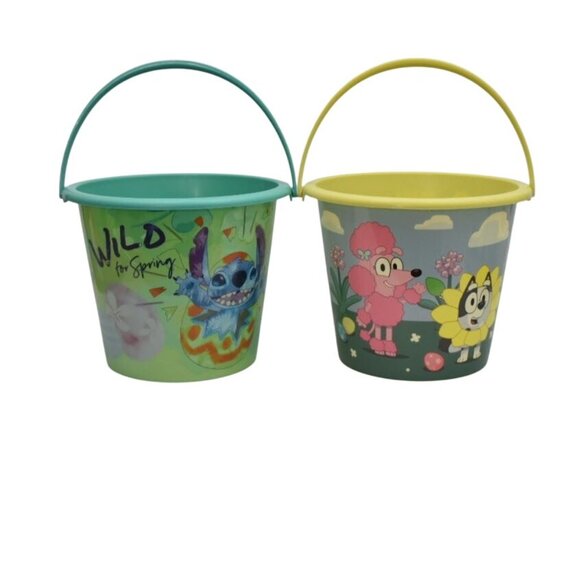 Disney Stitch  Bluey Plastic Pails For Kids Spring Theme 2 Pack Beach Toy - Picture 2 of 5